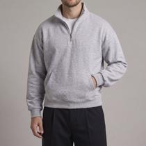 Moletom Half Zíper Canguru Masculino Gola Alta Casual Streetwear Confortável Inverno Old Money Tendê