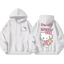 Moletom Hello Kitty Estiloso Desenho Gatinho Blusa De Frio Com Capuz Feminino Casual Vibes