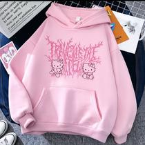 Moletom Hello Kitty Feminino Fofo Estilo Aesthetic Streetwear Vibes Menina Com Capuz e Bolso