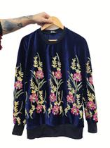 Moletom Holambra Azul em Veludo Estampado Moletom Holambra Azul em Veludo Estampado