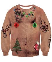 Moletom Idgreatim Ugly Christmas Print Chest Hair Masculino GG