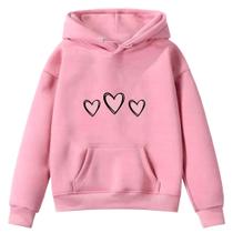 Moletom Infantil 3 Corações Desenho Infância Bolso Canguru Capuz - Envio Imediato