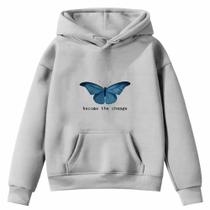 Moletom Infantil Borboleta Azul Change Desenho Infância Bolso Canguru com Capuz - Envio Imediato