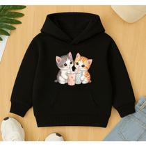 Moletom Infantil Canguru Agasalho Frio Estampa Gatinhos Milkshake Fofo Menina Confortável Peluciado