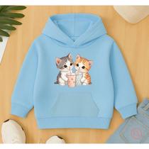 Moletom Infantil Canguru Agasalho Frio Estampa Gatinhos Milkshake Fofo Menina Confortável Peluciado