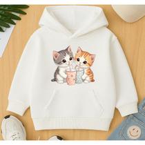 Moletom Infantil Canguru Agasalho Frio Estampa Gatinhos Milkshake Fofo Menina Confortável Peluciado