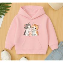 Moletom Infantil Canguru Agasalho Frio Estampa Gatinhos Milkshake Fofo Menina Confortável Peluciado Moletom Infantil Canguru Agasalho Frio Estampa Gatinhos Milkshake Fofo Menina Confortável Peluciado