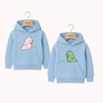 Moletom Infantil Canguru Irmãos Estampa Dinossauros Telefone Irmã Afeto Carinho Lindo Metade Inverno