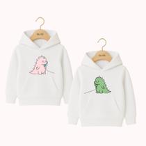 Moletom Infantil Canguru Irmãos Estampa Dinossauros Telefone Irmã Afeto Carinho Lindo Metade Inverno