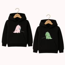 Moletom Infantil Canguru Irmãos Estampa Dinossauros Telefone Irmã Afeto Carinho Lindo Metade Inverno