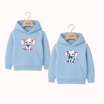 Moletom Infantil Canguru Irmãos Estampa Irmãos Elefantes Fofos Menino Menina Com Bolso E Capuz