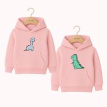 Moletom Infantil Canguru Irmãos Estampa Tiranossaura e Rex Dinossauros Fofos Amigos Irmãos Metadinha