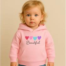 Moletom Infantil Feminino Beautiful Corações Presente Dia das Crianças Passeio Escola