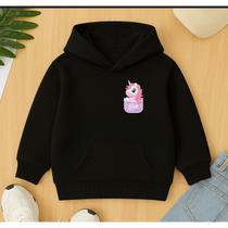 Moletom Infantil Feminino Canguru Estampa Unicornio No Bolsinho Fofo Lindo Minimalista Agasalho