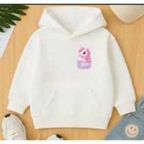 Moletom Infantil Feminino Canguru Estampa Unicornio No Bolsinho Fofo Lindo Minimalista Agasalho