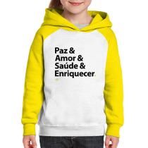 Moletom Infantil Paz & Amor & Saúde & Enriquecer - Foca na Moda