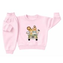 Moletom Infantil Unissex Conjunto Peluciado Algodão Abrigo Menino Menina Roupa de Frio Grosso Safari