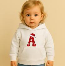 Moletom Infantil Unissex Personalizado Inicial Vermelho Natal Papai Noel Arvore Familia Duende