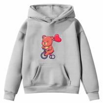 Moletom Infantil Ursinho Bike Balões Desenho Infância Bolso Canguru Capuz - Envio Imediato