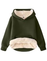 Moletom Kissonic unissex para meninos e meninas, de lã, forrado Sherpa, verde exército Moletom Kissonic unissex para meninos e meninas, de lã, forrado Sherpa, verde exército