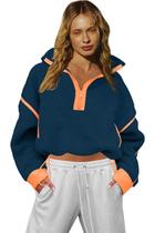 Moletom LAMISSCHE Half Zip Sherpa Jaqueta feminina azul escuro L