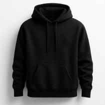 Moletom Liso Preto Básico Blusa de Frio Com Bolso e Capuz Grossa Algodão