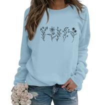 Moletom Lytiarul Flower Graphic Vintage para mulheres azul 2GG Moletom Lytiarul Flower Graphic Vintage para mulheres azul 2GG