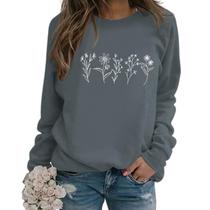 Moletom Lytiarul Flower Graphic Vintage para mulheres cinza escuro Moletom Lytiarul Flower Graphic Vintage para mulheres cinza escuro