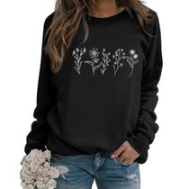 Moletom Lytiarul Flower Graphic Vintage para mulheres preto Moletom Lytiarul Flower Graphic Vintage para mulheres preto