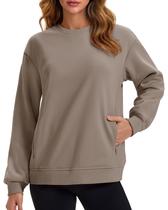 Moletom MAGCOMSEN com gola redonda, forrado de lã, feminino, café, XXL Moletom MAGCOMSEN com gola redonda, forrado de lã, feminino, café, XXL