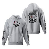 Moletom Manga Estampada Urso Blusa de Frio Canguru Capuz