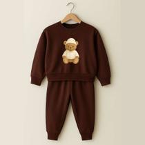 Moletom Marrom Infantil Gola Redonda Estampa Urso ou Gatinho Premium Capote Moletom