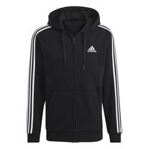 Moletom masculino Adidas Essentials de lã, 3 listras, zíper completo, preto Moletom masculino Adidas Essentials de lã, 3 listras, zíper completo, preto