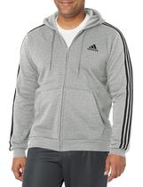 Moletom masculino Adidas, tamanho Essentials, lã, 3 listras, zíper completo