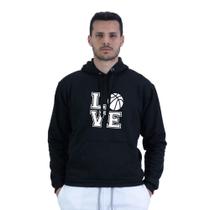 Moletom Masculino Algodao Confortavel Love Basquete Capuz Ajustavel Bolso Canguru