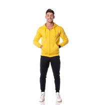 Moletom Masculino Amarelo com Zíper e Bolso Canguru