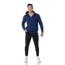 Moletom Masculino Azul Marinho com Zíper e Bolso Canguru