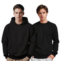 Moletom Masculino Canguru Capuz + Moletom Gola Careca Kit 2