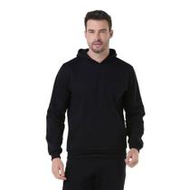 Moletom Masculino Canguru Com Capuz Bolso Frontal Interior Felpado Algodão Punho Inverno Confortavel Tamanho:MCor:Preto