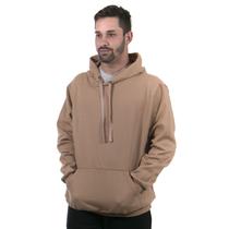 Moletom masculino canguru com capuz liso de bolso inverno cor - marrom claro