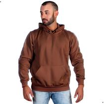 Moletom Masculino Canguru Liso com Capuz e Bolso Blusa de Frio Flanelado Algodão Inverno Básico Confortável