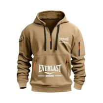 Moletom Masculino Casual Com Capuz, Múltiplos Bolsos, Manga Longa, Quente, Com Meio Zíper, Pullover