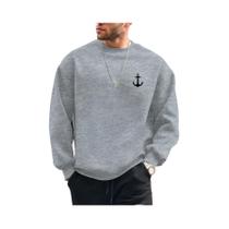 Moletom Masculino Casual De Lã Com Estampa De Âncora, Caimento Solto, Gola Redonda, Manga Longa, Moletom Masculino Casual De Lã Com Estampa De Âncora, Caimento Solto, Gola Redonda, Manga Longa,