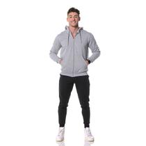 Moletom Masculino Cinza Claro com Zíper e Bolso Canguru Moletom Masculino Cinza Claro com Zíper e Bolso Canguru
