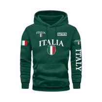 Moletom Masculino Cinza Com Estampa Da Bandeira Da Itália E Letras ITALY Em Relevo, Casual, Com