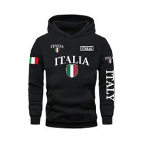 Moletom Masculino Cinza Com Estampa Da Bandeira Da Itália E Letras ITALY Em Relevo, Casual, Com