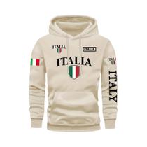 Moletom Masculino Cinza Com Estampa Da Bandeira Da Itália E Letras ITALY Em Relevo, Casual, Com