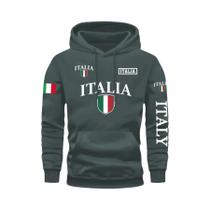 Moletom Masculino Cinza Com Estampa Da Bandeira Da Itália E Letras ITALY Em Relevo, Casual, Com