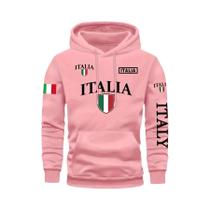 Moletom Masculino Cinza Com Estampa Da Bandeira Da Itália E Letras ITALY Em Relevo, Casual, Com