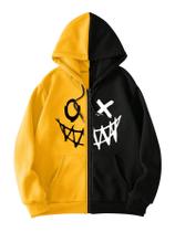 Moletom masculino com capuz COZYEASE com zíper e estampado amarelo M